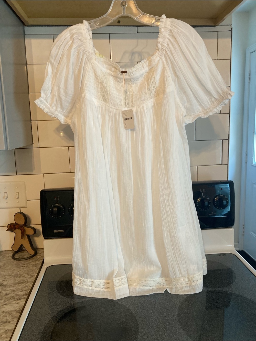 Free People White Peasant-Style Gauze Blouse Dress Size M